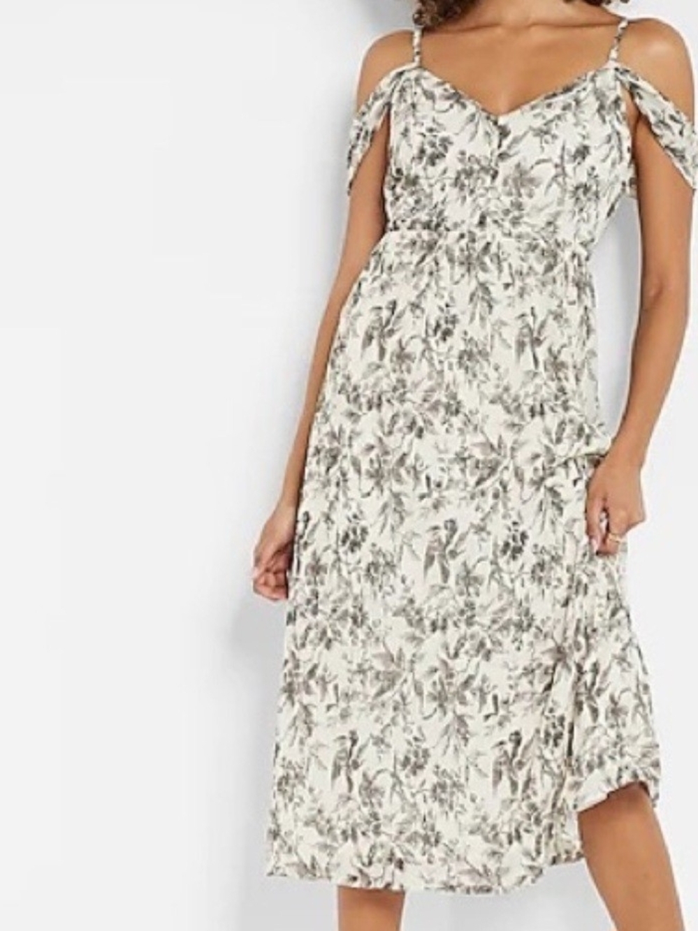 Express Cream Midi Dress with Black Floral Print